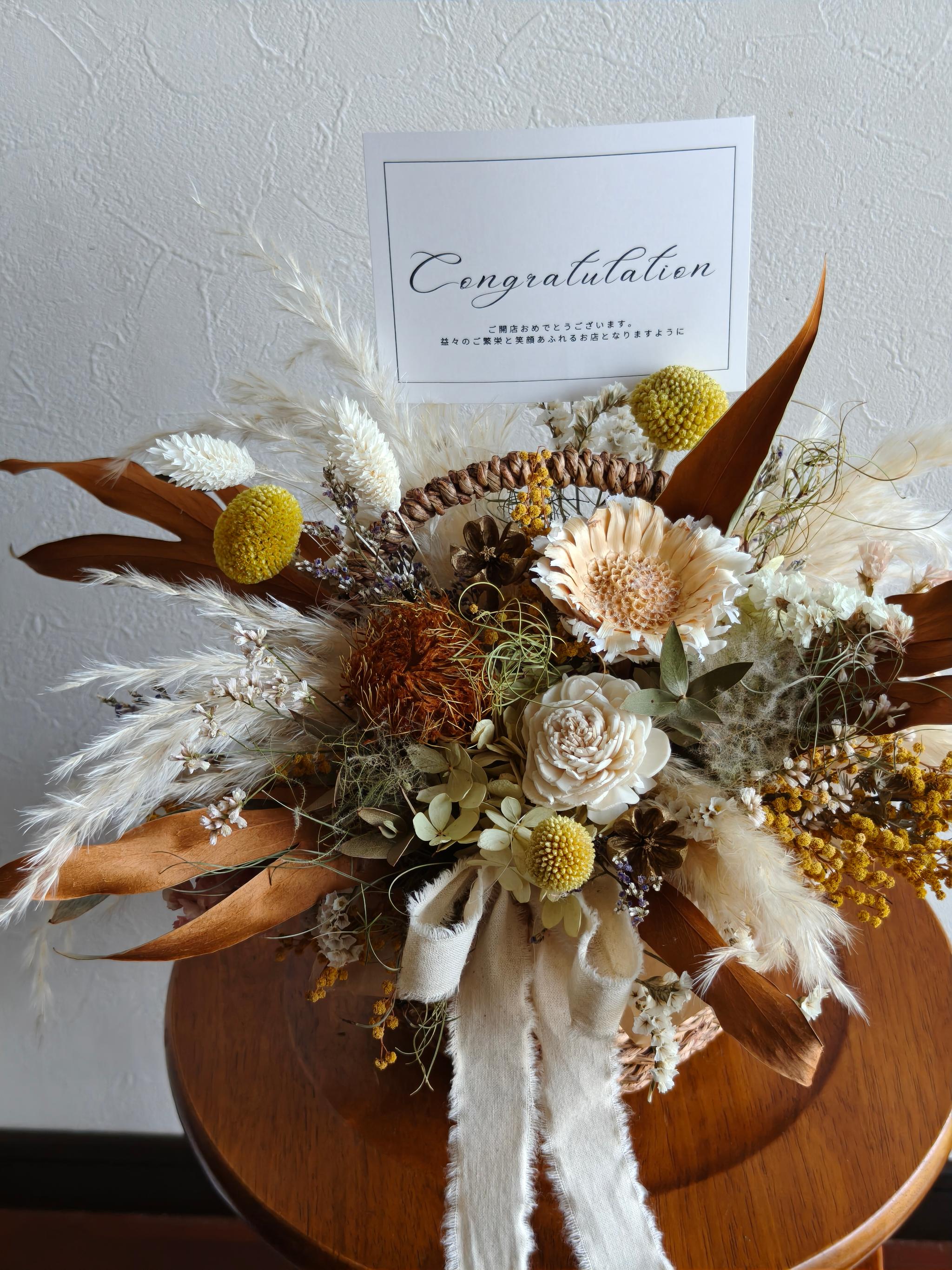 花籠のお祝い花 開店祝い 店舗インテリア 周年祝い ドライフラワー アレンジメント 結婚祝い ミモザ | 6枚目